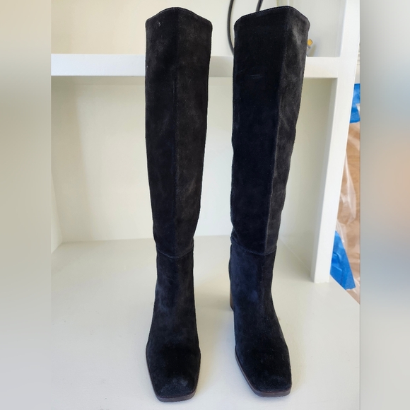 Sam Edelman Shoes - Sam Edelman Olly River Black Distress Suede square Toe Pull on Knee High Size 7